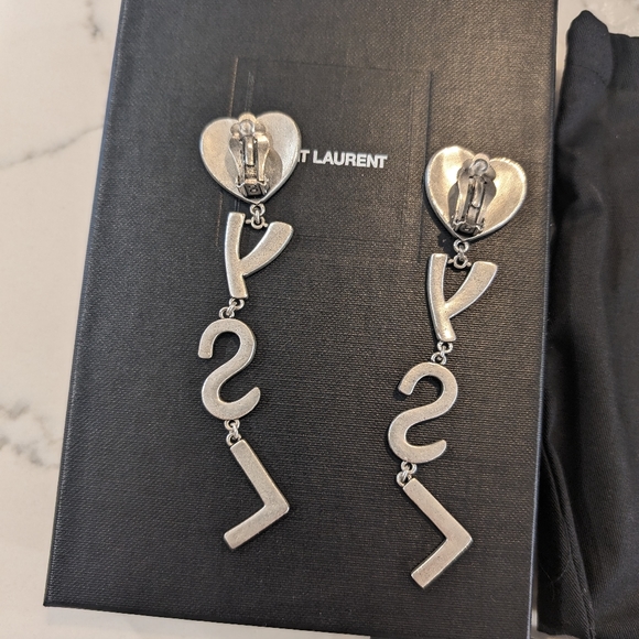 Authentic Saint Laurent YSL silver crystal drop earrings -EUC❣️ - Picture 9 of 14